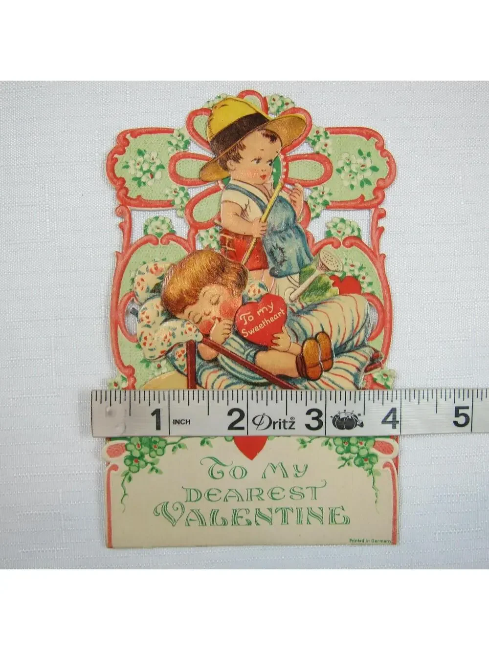 Vintage Valentine Pop Up 3D Die Cut Honeycomb Girl Boy Gardener Germany 1920-30s